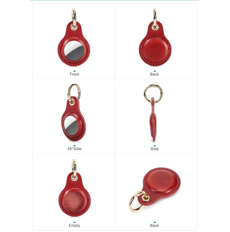 For Airtag CONTACTS FAMILY CF1139 First-layer Cowhide Tracker Protective Case Pet Locator Leather Case(Red) - Key Chain Series by CONTACTS FAMILY | Online Shopping South Africa | PMC Jewellery | Buy Now Pay Later Mobicred