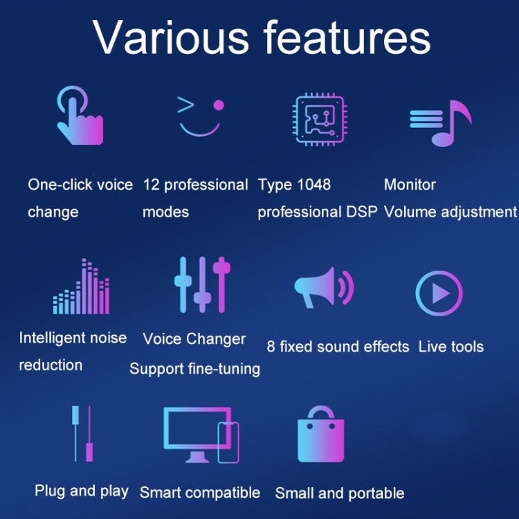 S9 Mobile Phone Computer Live Sound Card Voice Changer Game Karaoke Recording Audio Transformer(English)