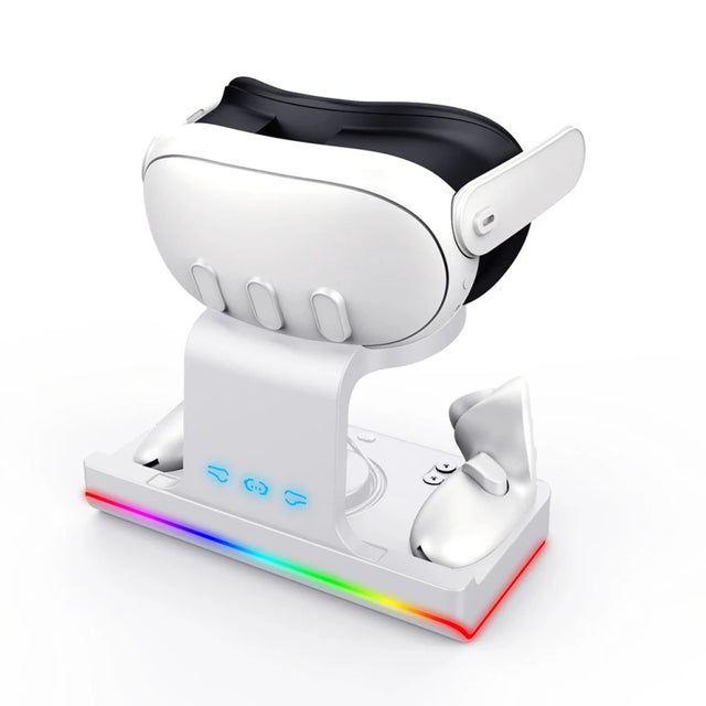 For Meta Quest 3 Headset Charging Base with Dazzle Lights VR Grip Charging Stand(White)