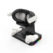 For Meta Quest 3 Headset Charging Base with Dazzle Lights VR Grip Charging Stand(White)