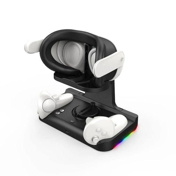 For Meta Quest 3 Headset Charging Base with Dazzle Lights VR Grip Charging Stand(White)