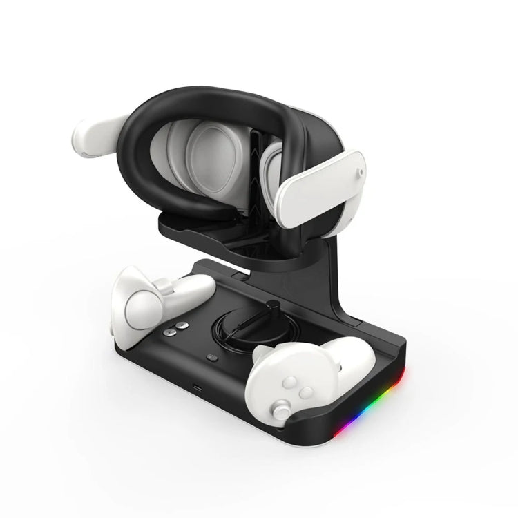 For Meta Quest 3 Headset Charging Base with Dazzle Lights VR Grip Charging Stand(White)