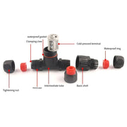 Outdoor T-Wire Terminal Block Three Pole Male And Female Docking Water-resistant Connector(Black)