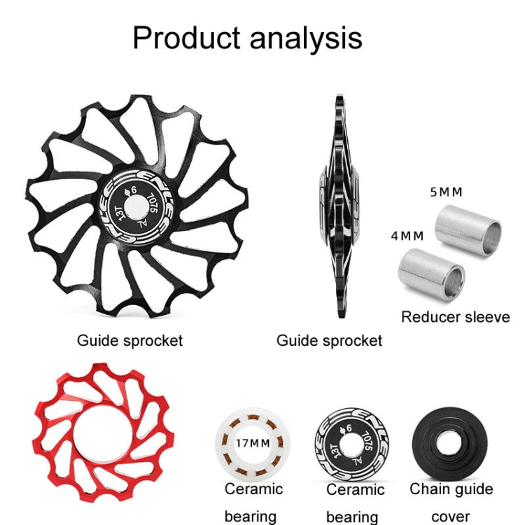 ENLEE Mountain Bicycle Rear Derailleur Guide Wheel Ceramic Bearing Tension Pulley, Size: 13T(Black) - Guide wheels by ENLEE | Online Shopping South Africa | PMc TechLife | Buy Now Pay Later Mobicred