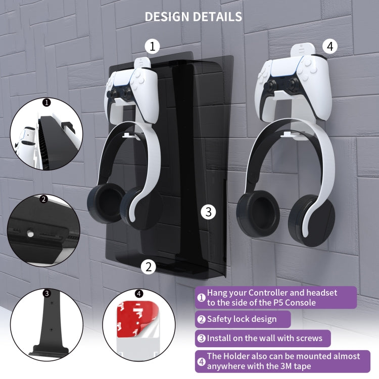 JYS-P5149 For PS5 Wall Bracket Storage Hook Suit Game Console Storage Bracket