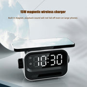 15W 3-In-1 Ambient Light Digital Display Clock Bluetooth Speaker Magnetic Wireless Charger(White)