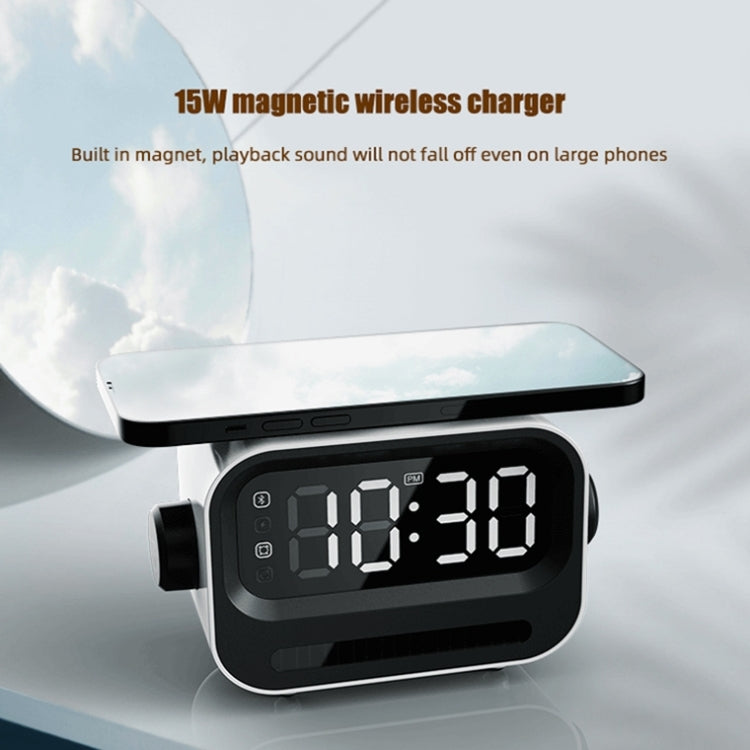 15W 3-In-1 Ambient Light Digital Display Clock Bluetooth Speaker Magnetic Wireless Charger(White)