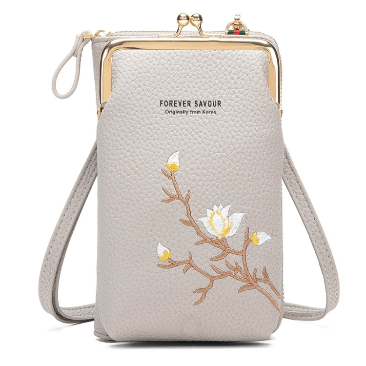 Mini Embroidered Single-shoulder Phone Bag Crossbody Long Ladies Wallet, Color: Gray - Single-shoulder Bags by PMC TechLife | Online Shopping South Africa | PMC TechLife