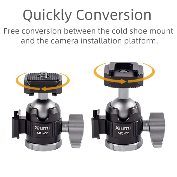 XILETU  MC-22 Mini Tripod Ball Head Double Cold Shoe Design With 1/4 Inch Screw - free shipping - PMC Jewellery - Order now!