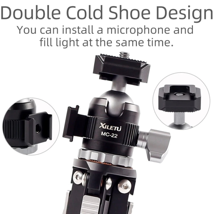 XILETU  MC-22 Mini Tripod Ball Head Double Cold Shoe Design With 1/4 Inch Screw - free shipping - PMC Jewellery - Order now!
