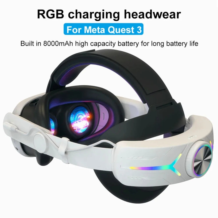 For Meta Quest 3 USB Rechargeable RGB Lighting Effect Adjustable Foldable Headset(Elite)