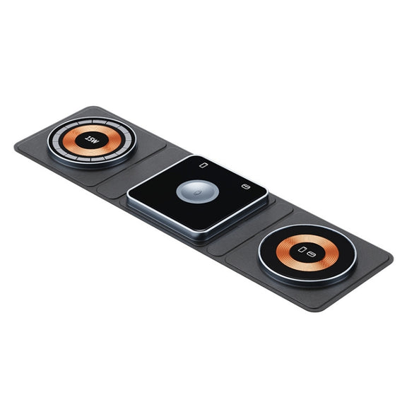 XH-X8 15W 3-in-1 MagSafe Foldable Mini Magnetic Mobile Phone Earphone Watch Wireless Charger(Black)