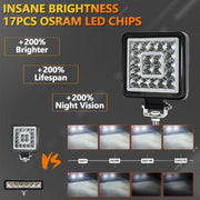 4 Inch Square Mixed Light Double-Circle Angel Eye Work Light(E10 1pair)