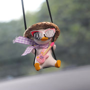 Car Cartoon Duck Rear View Mirror Interior Pendant(Pink Guitar Duck)