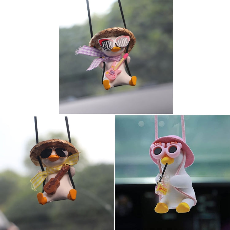 Car Cartoon Duck Rear View Mirror Interior Pendant(Brown Guitar Duck) - Ornaments by PMC TechLife | Online Shopping South Africa | PMC TechLife | Buy Now Pay Later Mobicred