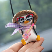 Car Cartoon Duck Rear View Mirror Interior Pendant(Drink Glasses Pink Hat Duck)