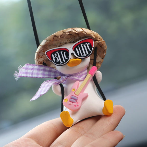 Car Cartoon Duck Rear View Mirror Interior Pendant(Drink Glasses Pink Hat Duck)
