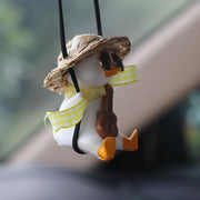 Car Cartoon Duck Rear View Mirror Interior Pendant(Drink Glasses Pink Hat Duck)