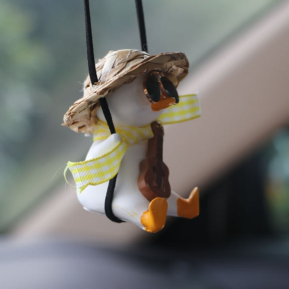 Car Cartoon Duck Rear View Mirror Interior Pendant(Drink Glasses Pink Hat Duck)