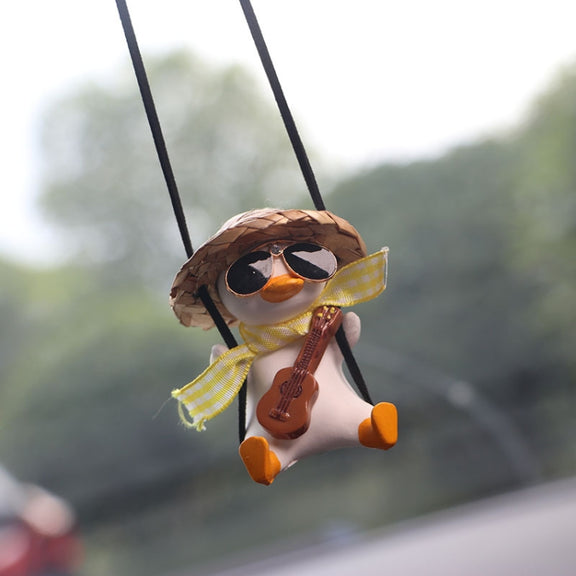 Car Cartoon Duck Rear View Mirror Interior Pendant(Drink Glasses Pink Hat Duck)