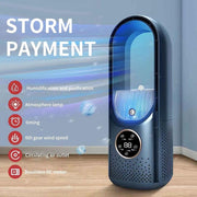 Desk Bladeless Humidification Electric Fan Six Gear Adjustable with LED Light Timing Function(White)