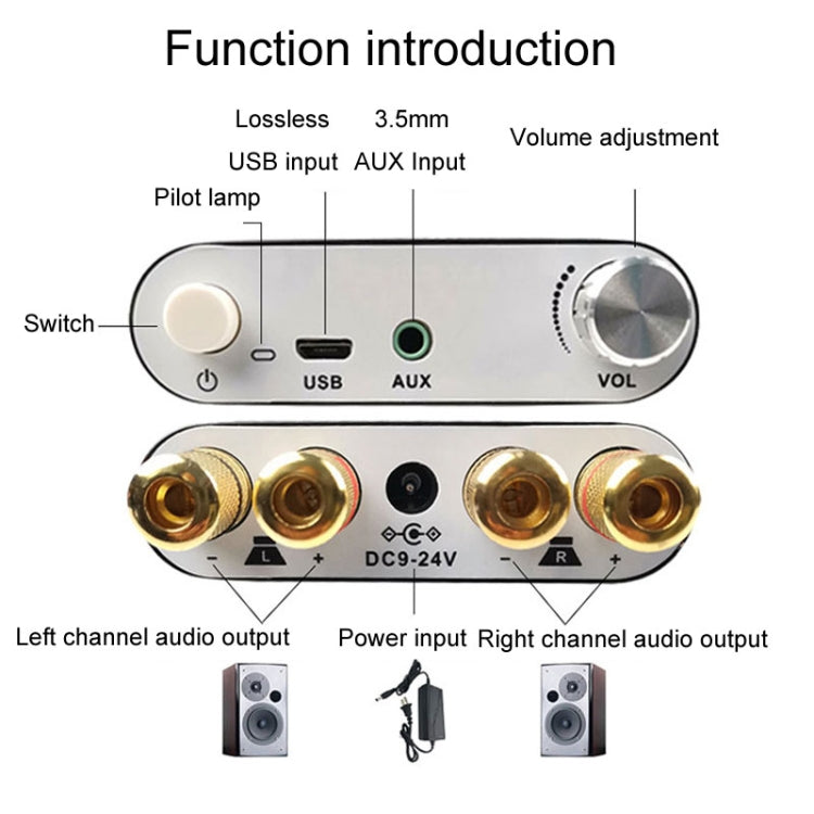 100W+100W Bluetooth Audio Digital Amplifier Board Module AUX USB External Sound Card(Black)