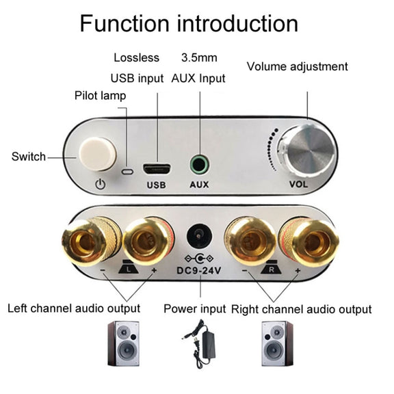 100W+100W Bluetooth Audio Digital Amplifier Board Module AUX USB External Sound Card(Silver)