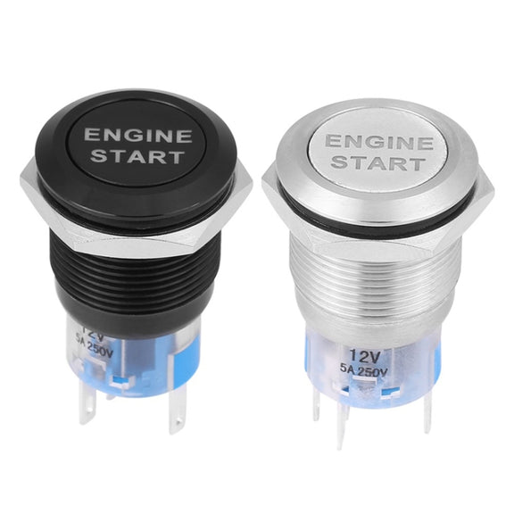 19MM Car Modification One-Button Start Switch Water-resistant LED Metal Button(Silver)