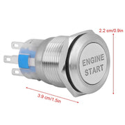 19MM Car Modification One-Button Start Switch Water-resistant LED Metal Button(Silver)