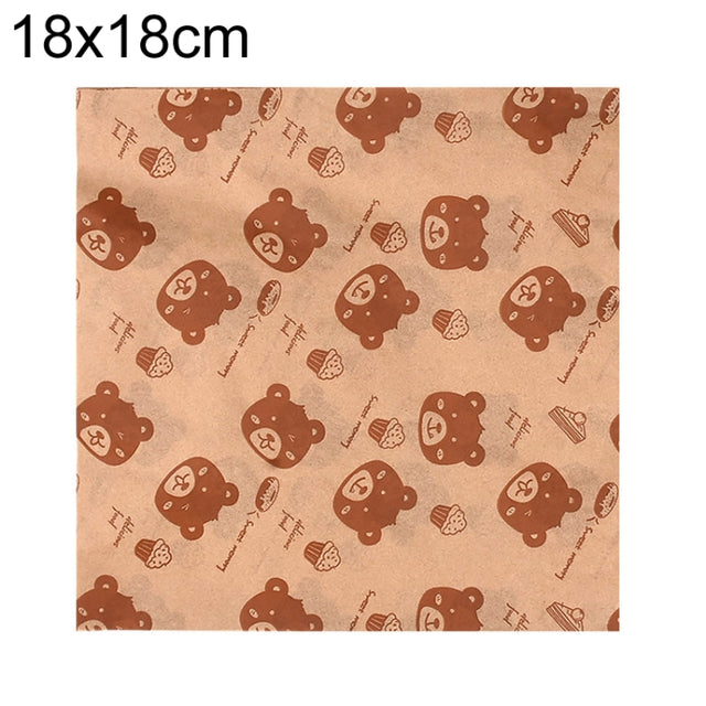 100sheets /Pack Bear Pattern Greaseproof Paper Baking Wrapping Paper Food Basket Liners Paper 18x18cm