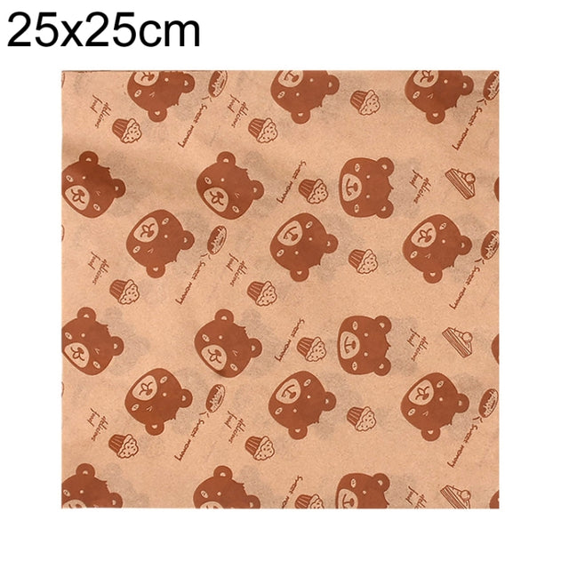 100sheets /Pack Bear Pattern Greaseproof Paper Baking Wrapping Paper Food Basket Liners Paper 25x25cm