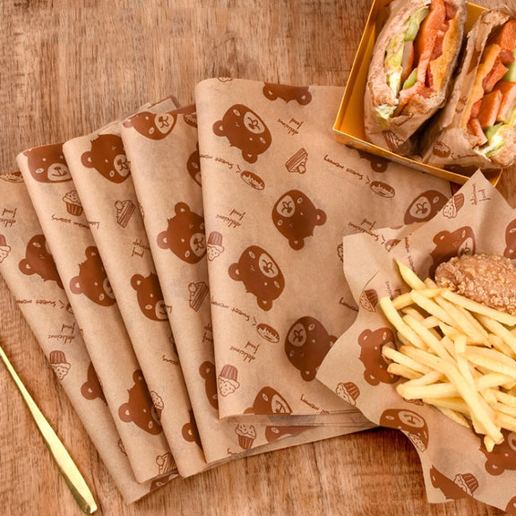 100sheets /Pack Bear Pattern Greaseproof Paper Baking Wrapping Paper Food Basket Liners Paper 18x18cm