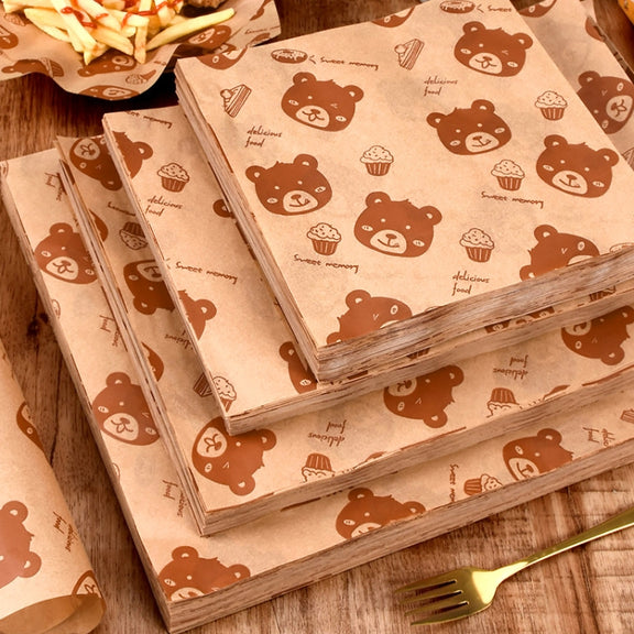 100sheets /Pack Bear Pattern Greaseproof Paper Baking Wrapping Paper Food Basket Liners Paper 30x40cm