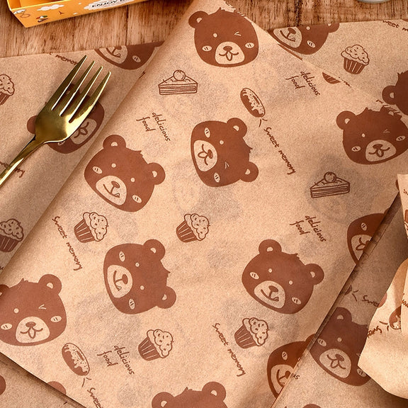 100sheets /Pack Bear Pattern Greaseproof Paper Baking Wrapping Paper Food Basket Liners Paper 22x22cm