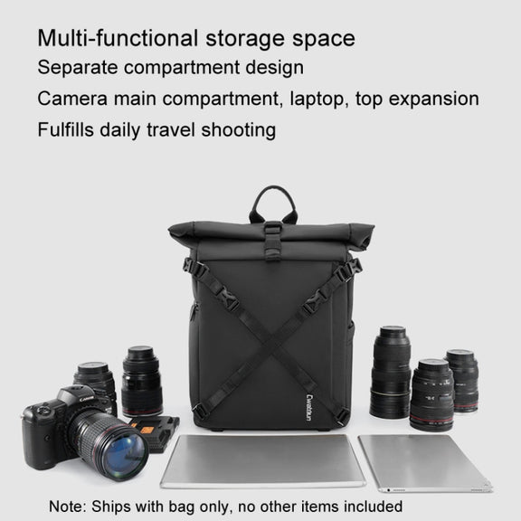 Cwatcun D113 Shoulder Leisure Camera Bag Water-resistant High Capacity Outdoor Travel Photography Bag, Color: Large Black