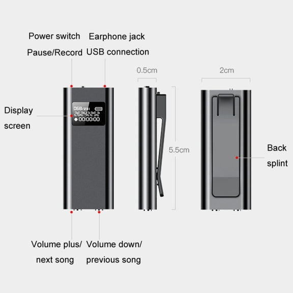 Q25 Intelligent Voice Recorder With Screen HD Noise Canceling Back Clip Voice Reporter, Size: 32GB(Black)