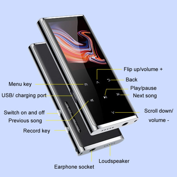 M27 1.8 Inch Bluetooth MP3/MP4 Music Player E-Book Recorder, Size: 16GB(Black)