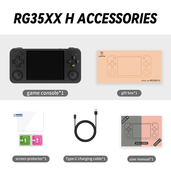 ANBERNIC RG35XX H Handheld Game Console 3.5 Inch IPS Screen Linux System 64GB+128GB(Black)