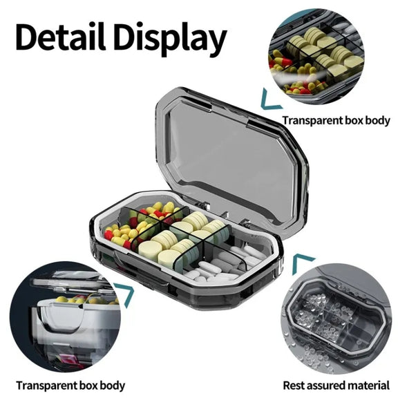 Portable Mini Compartmentalized Sealed Pill Box Weekly Morning And Evening Pill Capsule Dispensing Box, Style: 4 Grids Blue