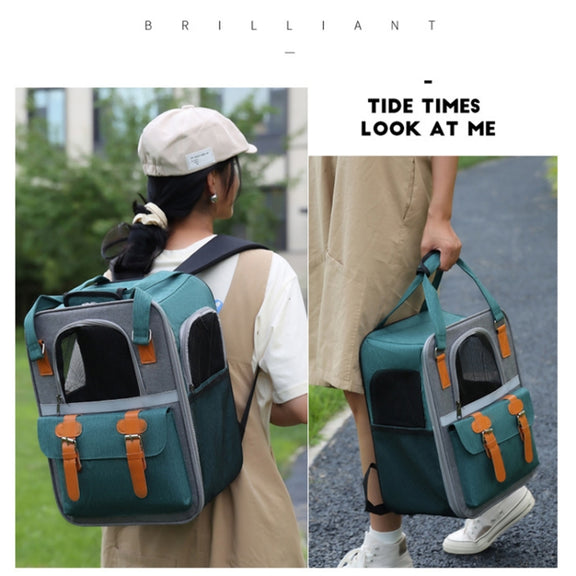 Outdoor Portable Shoulder Pet Backpack Handheld Foldable Breathable Cat Bag(Style 6 Green)