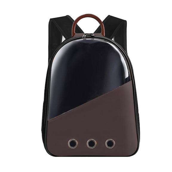 PU Pet Bag Cats And Dogs Outing Carrying Capsule Double Shoulder Backpacks(Model 1 Brown)