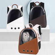 PU Pet Bag Cats And Dogs Outing Carrying Capsule Double Shoulder Backpacks(Model 1 Beige)