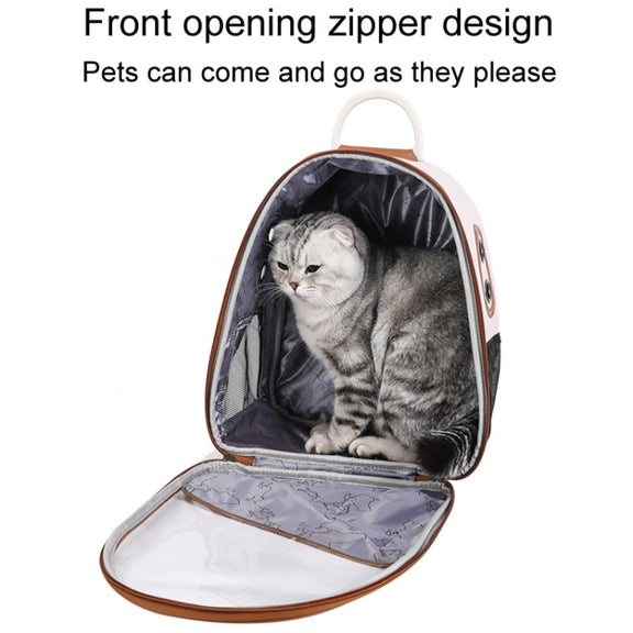 PU Pet Bag Cats And Dogs Outing Carrying Capsule Double Shoulder Backpacks(Model 1 Khaki)
