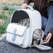 PU Pet Bag Cats And Dogs Outing Carrying Capsule Double Shoulder Backpacks(Model 6 Black)
