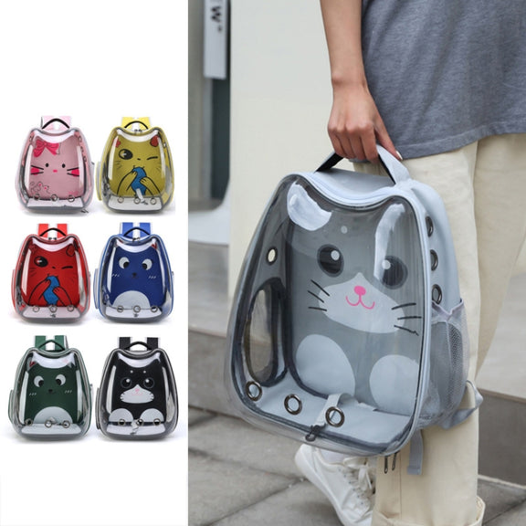 Cartoon Pattern Cat Transparent Pet Bag Space Capsule Portable Pet Backpack, Color: Grey