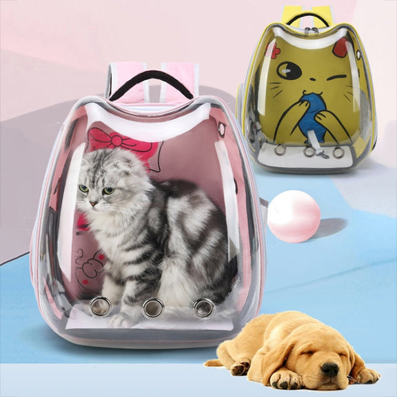Cartoon Pattern Cat Transparent Pet Bag Space Capsule Portable Pet Backpack, Color: Blue
