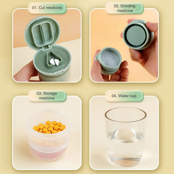 Portable 4 In 1 Mini Pill Box Multifunctional Cutting And Dispensing Device(Green)