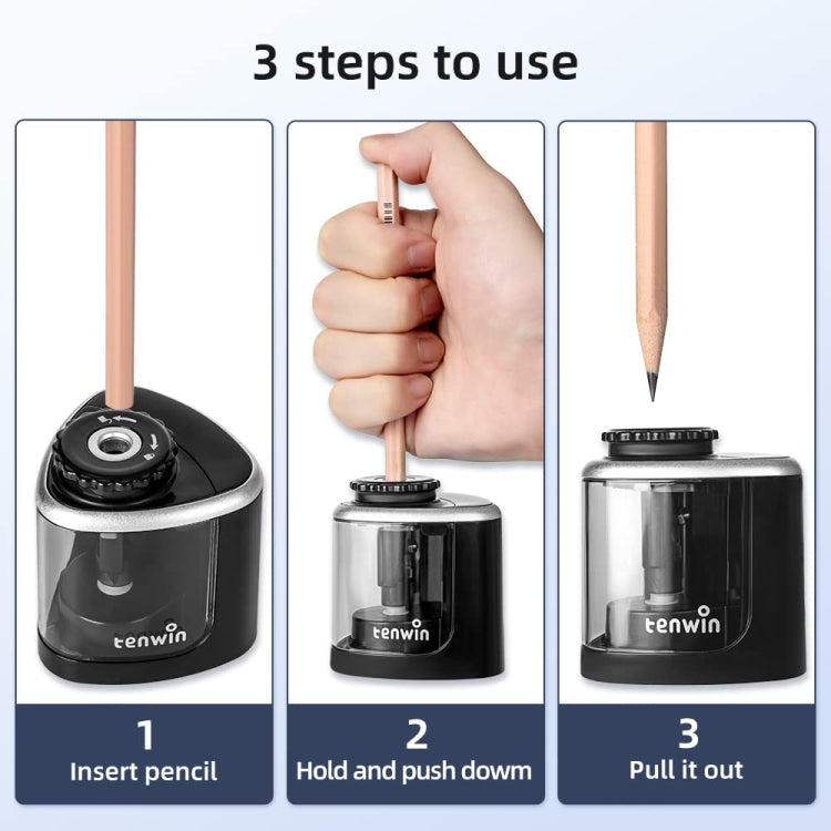 TENWIN Electrical Pencil Sharpener Student Stationery Semi-Automatic Sharpeners Battery Model(Black) - Pencil Sharpener by TENWIN | Online Shopping South Africa | PMc TechLife | Buy Now Pay Later Mobicred