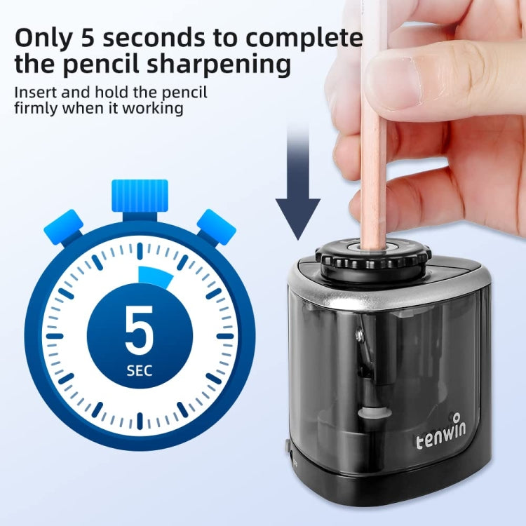 TENWIN Electrical Pencil Sharpener Student Stationery Semi-Automatic Sharpeners Battery Model(Black)