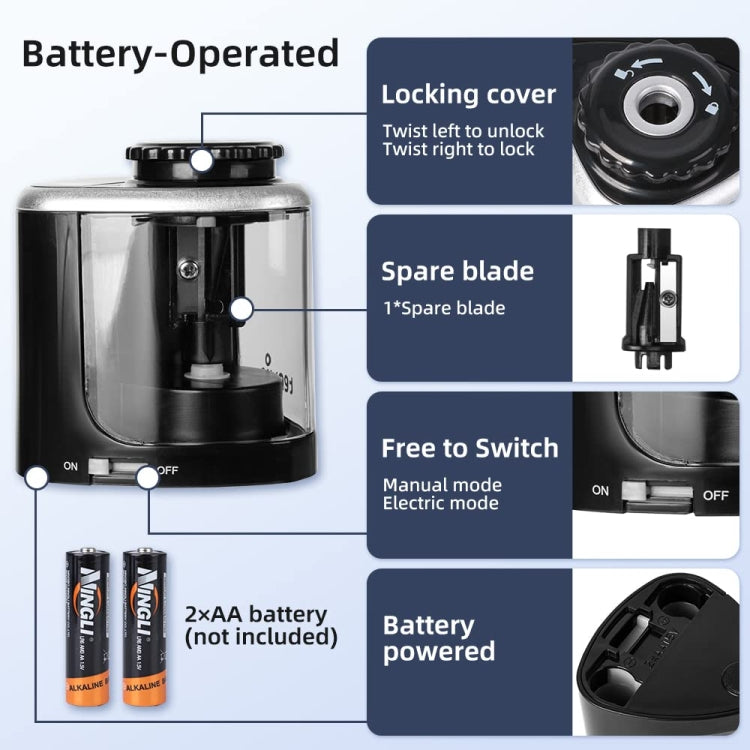 TENWIN Electrical Pencil Sharpener Student Stationery Semi-Automatic Sharpeners Battery Model(Black) - Pencil Sharpener by TENWIN | Online Shopping South Africa | PMC Jewellery | Buy Now Pay Later Mobicred